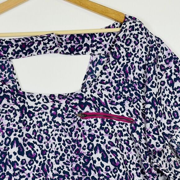 Torrid Purple White Leopard Short Sleeve Chiffon‎ Blouse Shirt Top Womens 3 3X - Picture 2 of 5